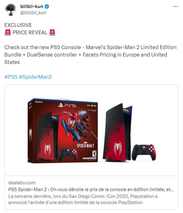 《漫威蜘蛛侠2》PS5联动主机价格泄露 售价599.99美元