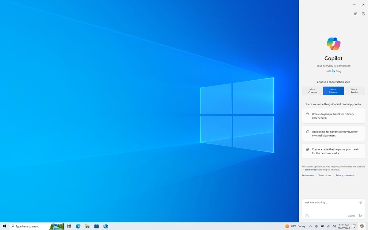 微软为Windows 10带来AI助手Copilot