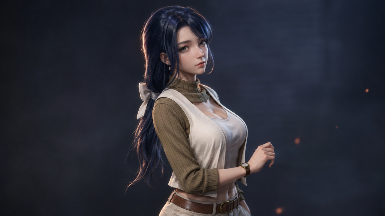 冷蓝微光中的优雅身影——Eika Hizutome 3D重绘