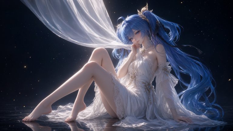 星纱入梦：月夜中的蓝发少女