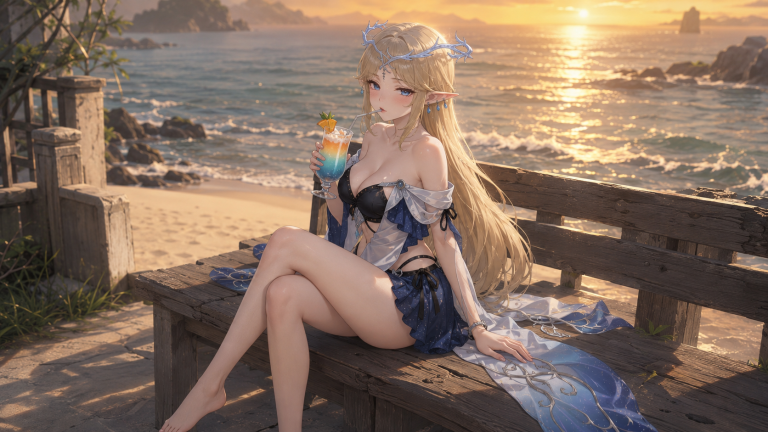 暮潮鎏金：海岸精灵的午后