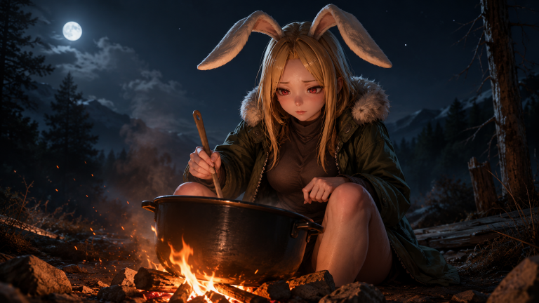 月影篝火下的惠珍