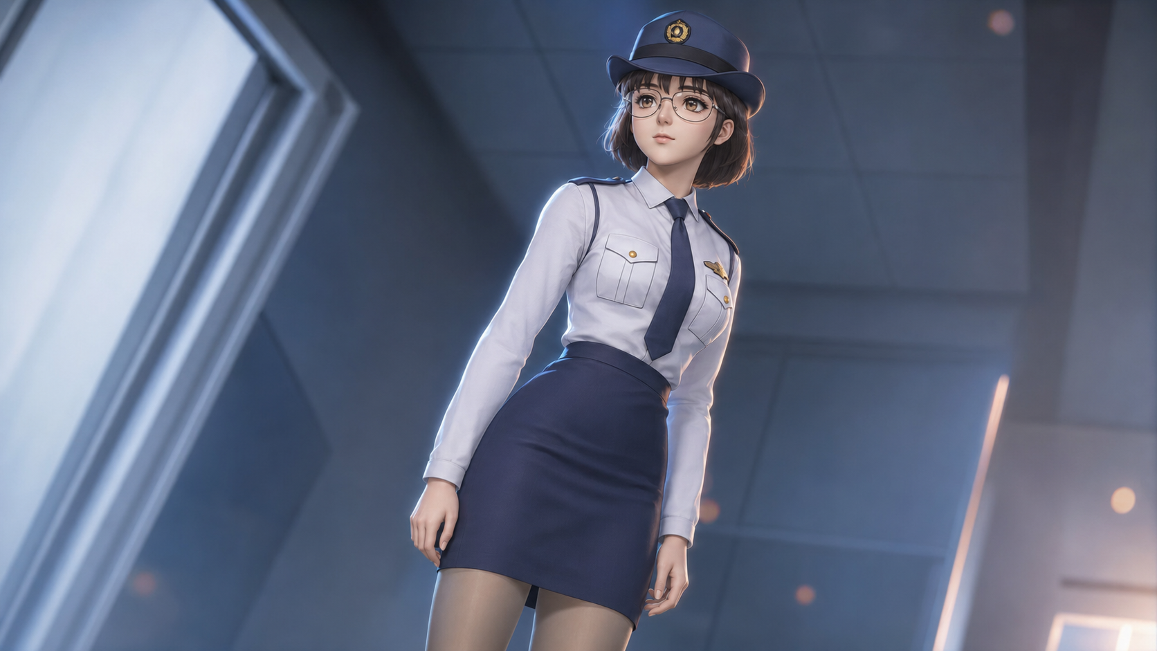 深蓝制服下的温柔目光