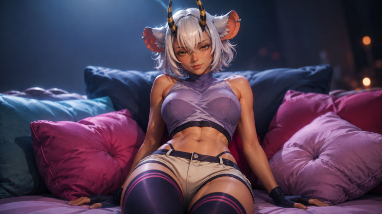 霓彩夜境·白角少女
