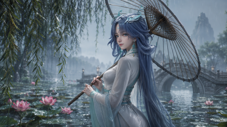 雨幕青莲·执伞听风