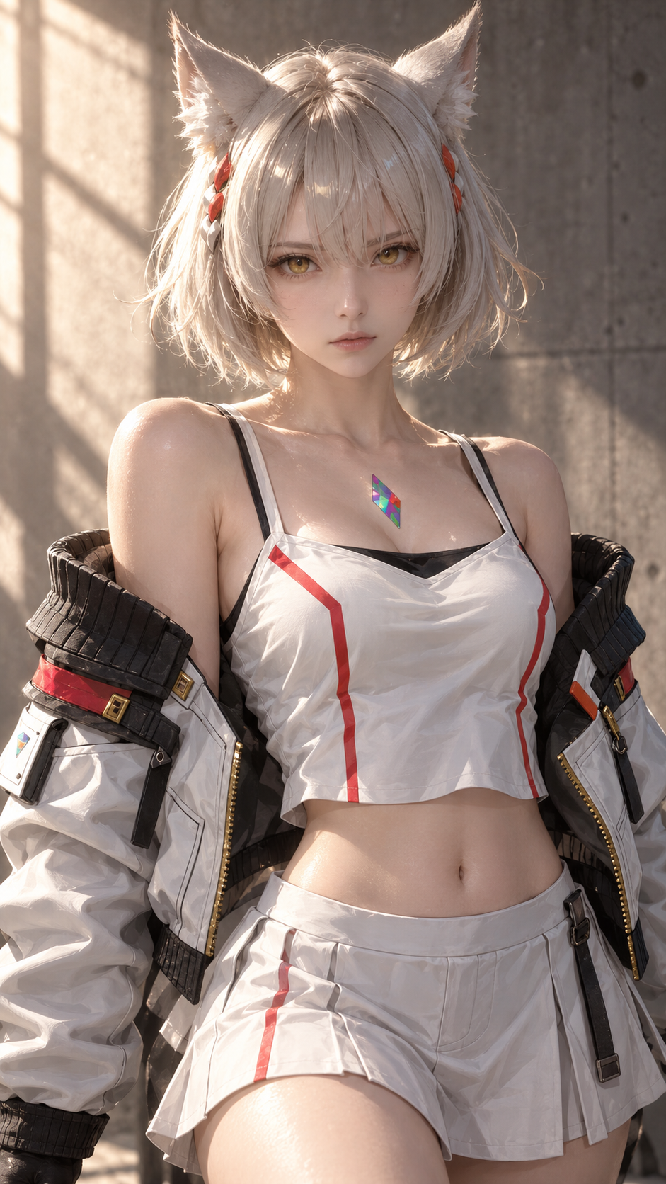 暖光下的银发猫耳少女