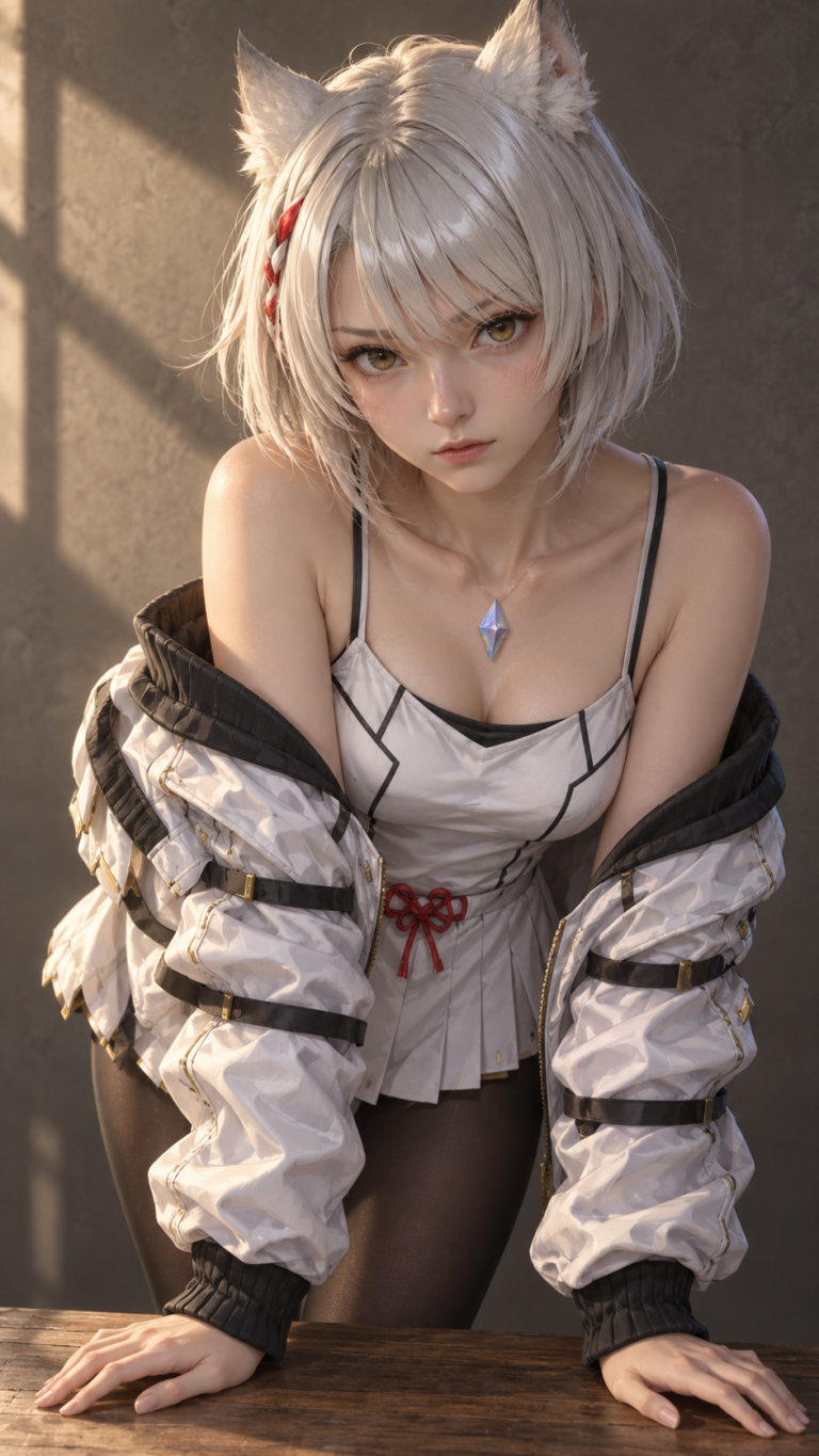 暖光里的银耳少女
