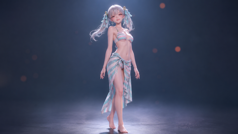 蓝夜流光下的银发少女